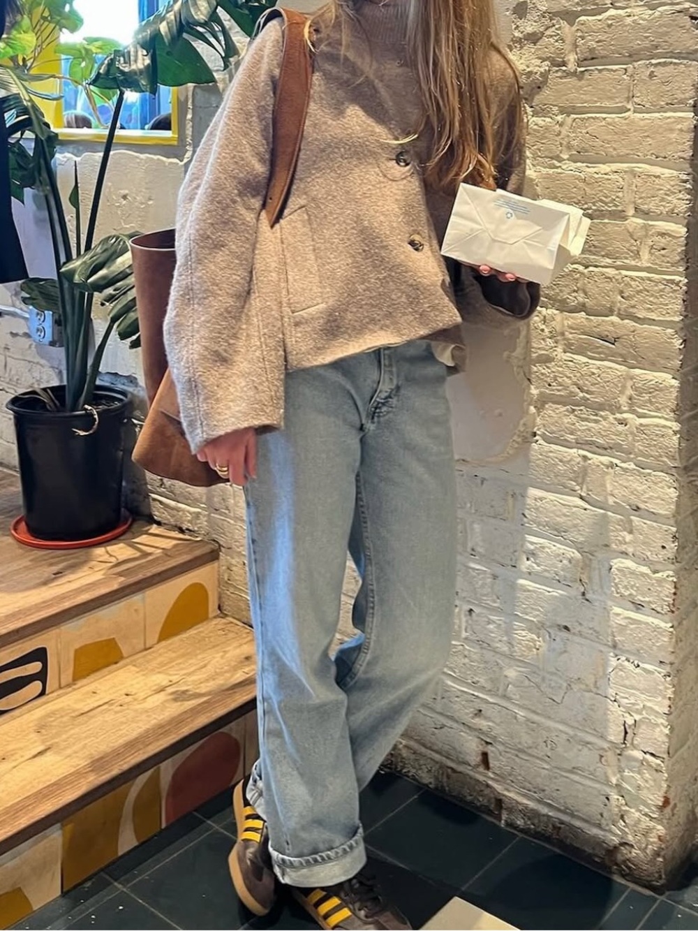Zara Taupe Wool-Blend Cropped Single-Button Jacket